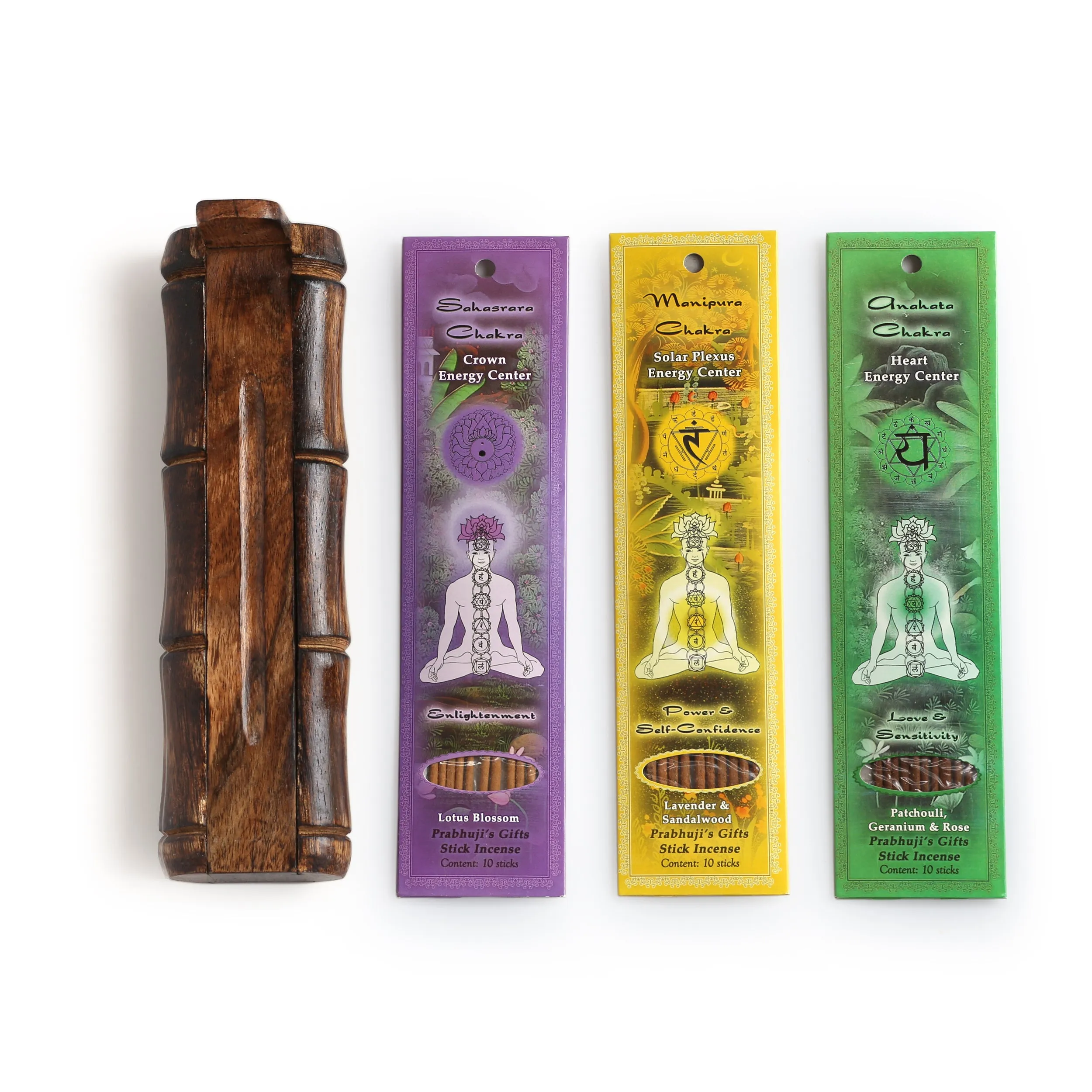 Incense Gift Set - Bamboo Burner   3 Chakra Incense Sticks Packs & Greeting - Always