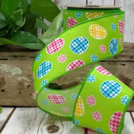 Lime Easter Egg and Daisy Ribbon, 2.5" X 10YD