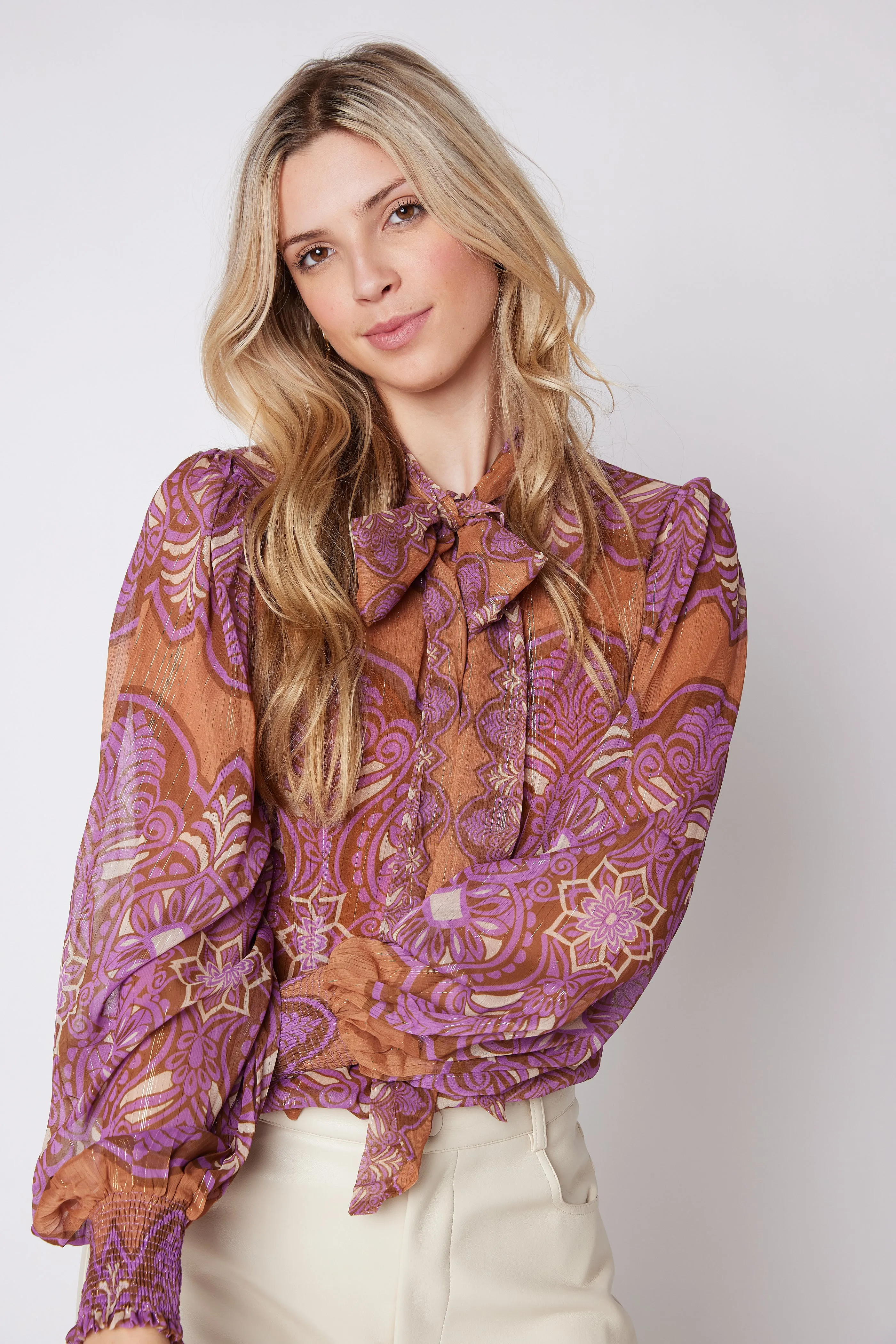 Paige Printed Tie Neck Blouse