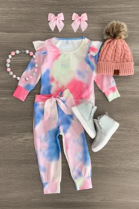 Pastel Tie Dye Ribbed Lounge Set