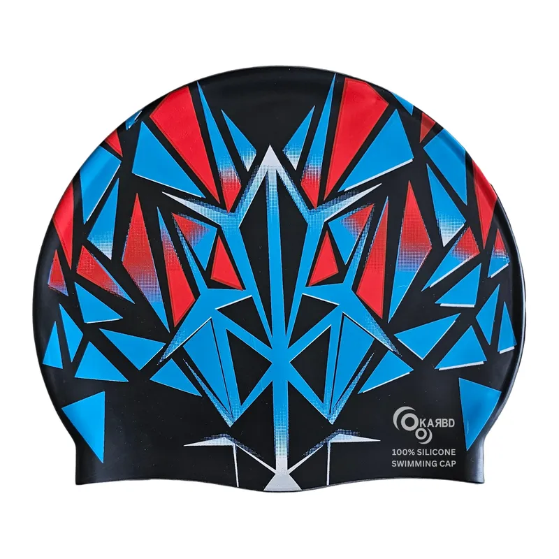 Pattern Design Silicone Swimming Cap Universal Size | Black Red Blue