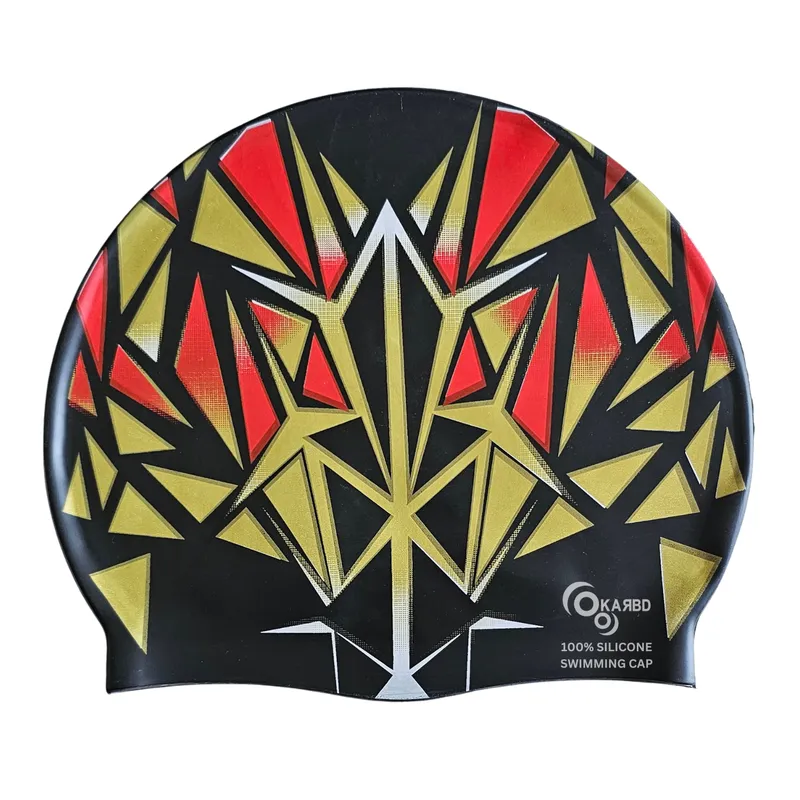 Pattern Design Silicone Swimming Cap Universal Size | Black Red Yellow