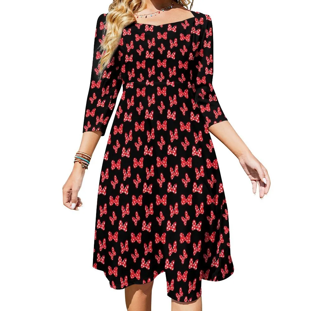 Polka Dot Bows Women's Sweetheart Dress Flare Dress