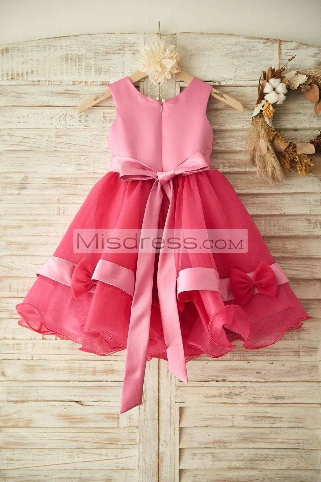 Princess Fuschia Lace Organza Wedding Flower Girl Dress, Belt/Bow