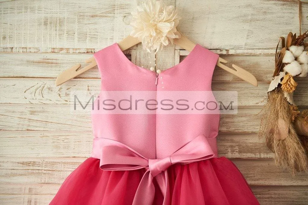 Princess Fuschia Lace Organza Wedding Flower Girl Dress, Belt/Bow