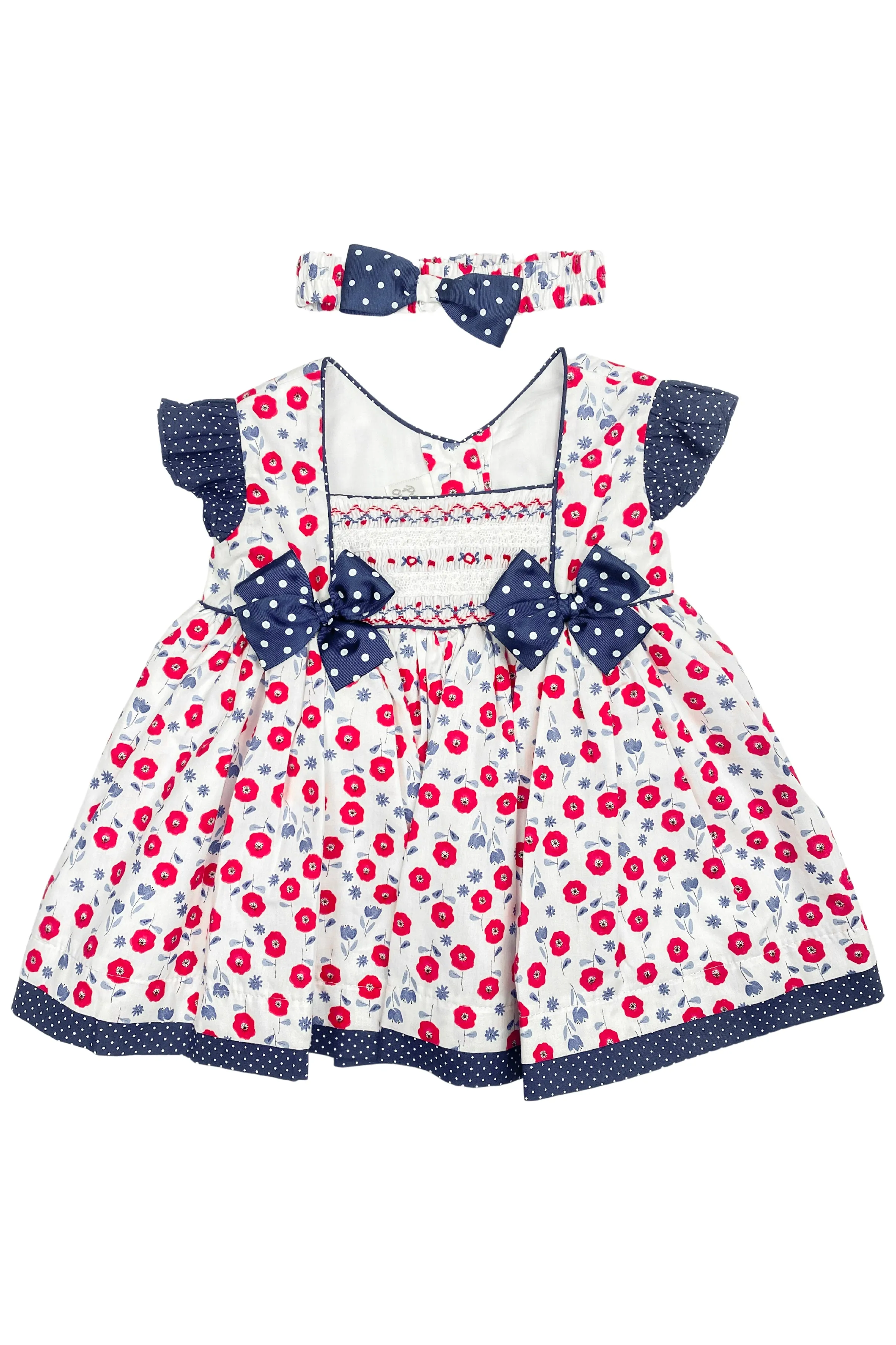 "Essie" Red & Navy Floral Print Dress & Headband