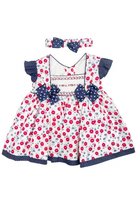 "Essie" Red & Navy Floral Print Dress & Headband