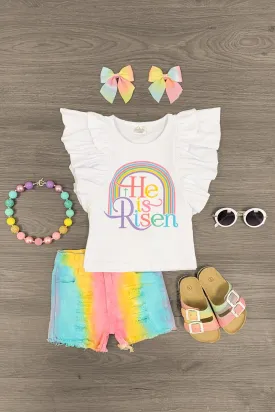 "He Is Risen" Tie Dye Denim Short Set