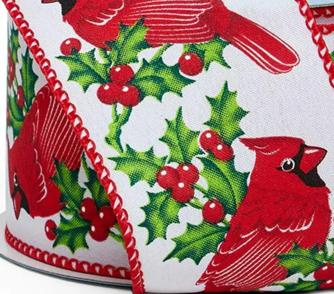 Red Cardinal Wired Christmas Ribbon - 2 1/2" x 10 Yards