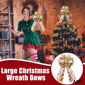 Red Green Christmas Wreath Bows - Xmas Tree Topper Bow (Set of 2)