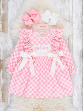 Rose Gingham Smocked "Big Sister" Ruffle Dress