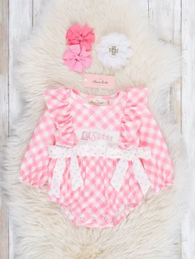 Rose Gingham Smocked "Little Sister" Ruffle Bubble