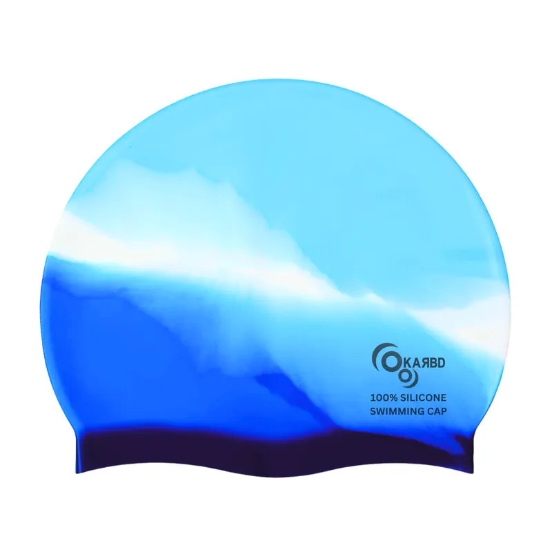 Silicone Swimming Cap for Kids/Adults | Unisex Universal Size Swimming Pool Head Cap | Light Blue, White & Dark Blue