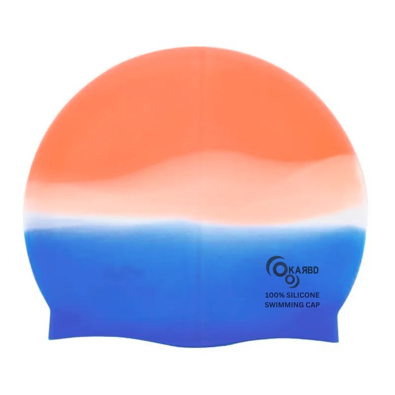 Silicone Universal Size Swimming Cap | Multicolor Orange White Blue