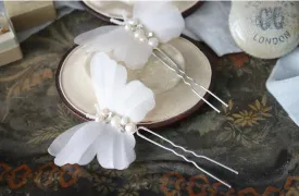 Silk Organza BUTTERFLIES and Freshwater Pearls Hairpins Set