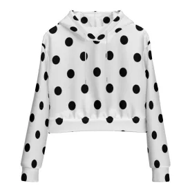 White Polka Dot With Black Bows Women's Cropped Hoodie