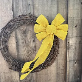 Yellow Burlap Wreath Bow - 10" Wide, 18" Long Tails