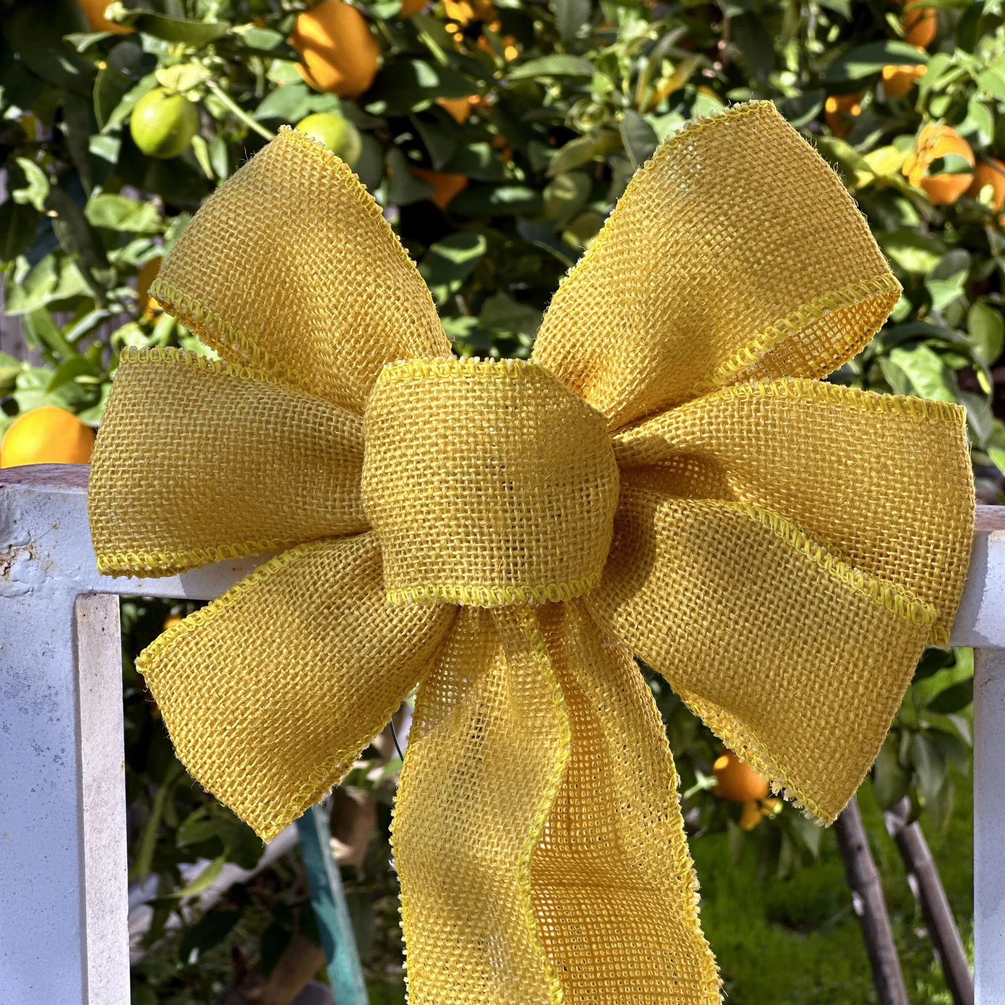 Yellow Burlap Wreath Bow - 10" Wide, 18" Long Tails